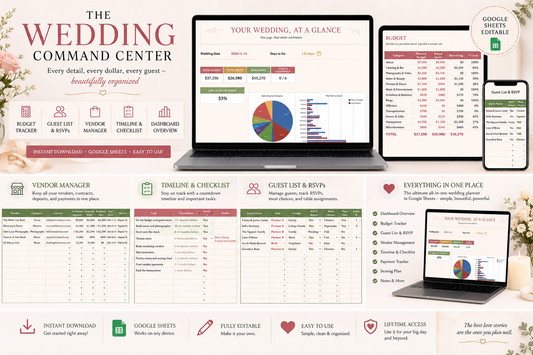 Wedding Budget Planner & Command Center — Guest List, Vendors, Timeline & Honeymoon