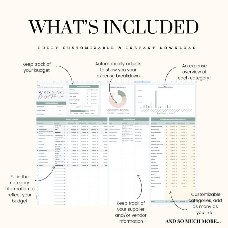 Ultimate Wedding Planner Bundle: Smart Budget, Checklist & Guest List Tracker