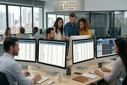 Digital Business Hub Ultimate Marketing Analytics Tracker dashboard showing data visualizations and performance metrics.